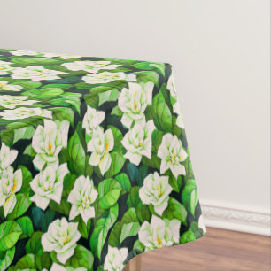 White Gardenias and Jade Green Leaves Tablecloth