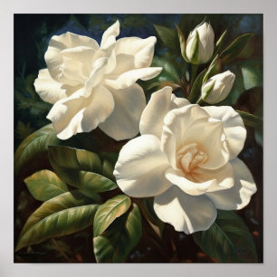 White Gardenias Flower Art Print Poster