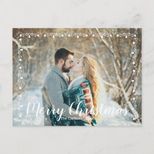 White Garland Trim & Script Merry Christmas Postcard