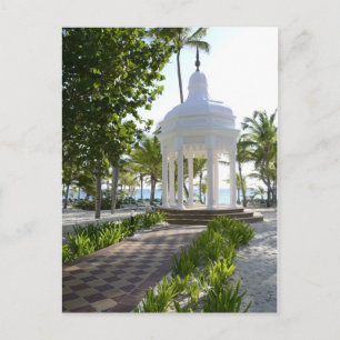 white gazebo on a tropical island postcard