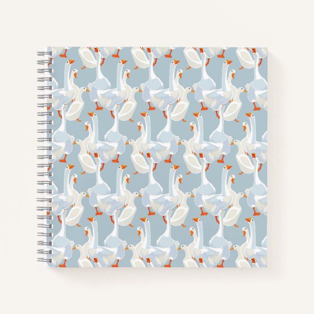 White Geese Pattern Notebook (Front)