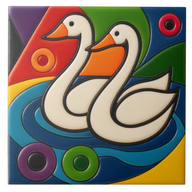 White Geese Tile (Front)