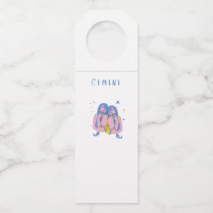 White Gemini, zodiac, star sign print Bottle Tag