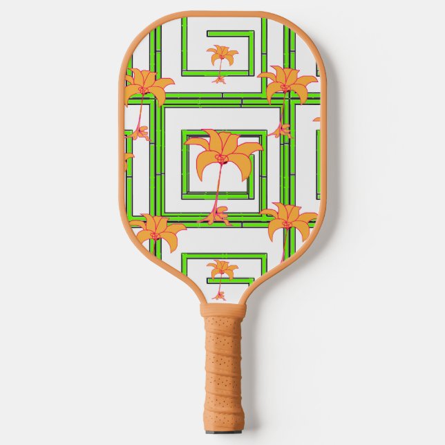 White Geo Floral  Pickleball Paddle (Front)