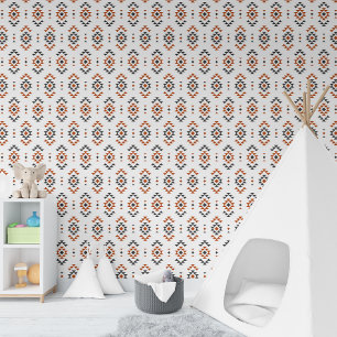 White Geometric Ethnic Pattern Native Indian Style Wallpaper