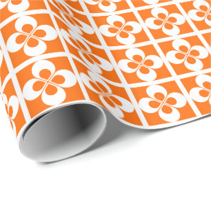 White Geometric Floral on Orange Wrapping Paper