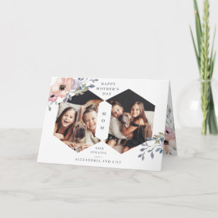 White Geometric Floral Photo Mother's Day Card