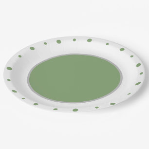 White Geometric Green Polka Dots Paper Plate