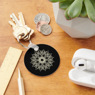White geometric lace Mandala Key Ring