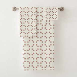 White geometric print with brown polka dots  bath towel set