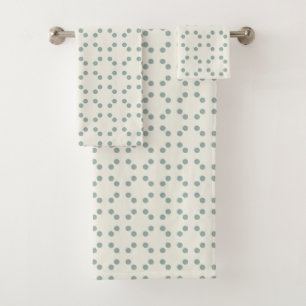 White geometric print with green-blue polka dots  bath towel set