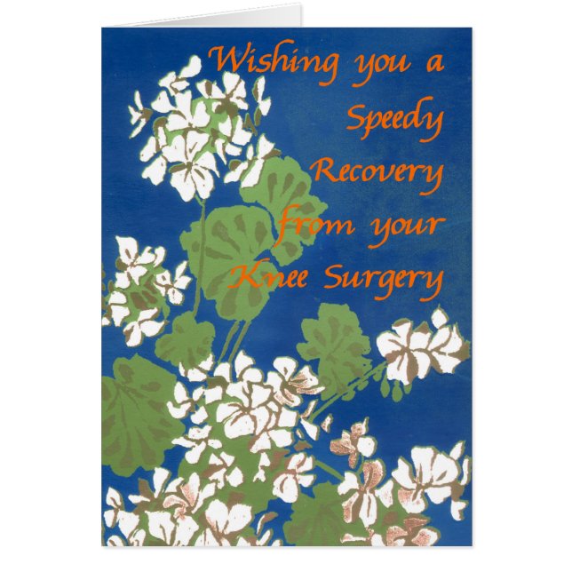 White Geraniums on Blue Get Well Knee Surgery (Front)