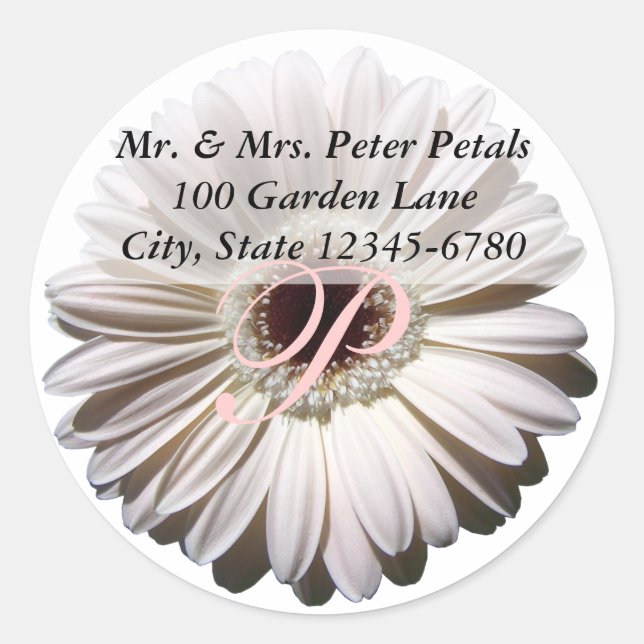 White Gerbera Daisy Address Classic Round Sticker (Front)
