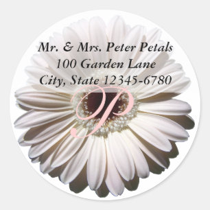 White Gerbera Daisy Address Classic Round Sticker
