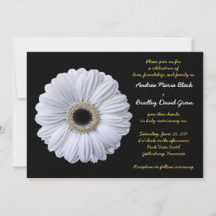 White Gerbera Daisy Black Wedding Invitation