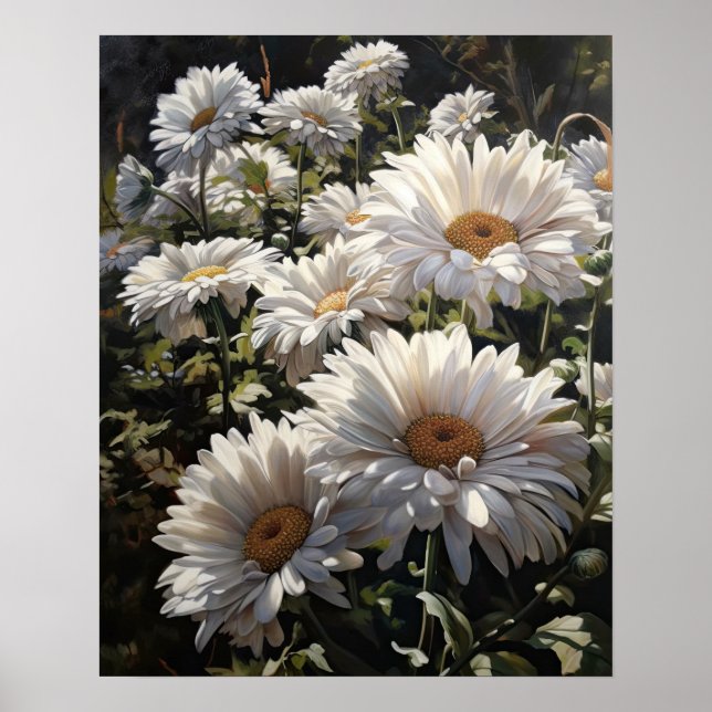 White Gerbera Daisy Flowers Art Print Poster (Front)