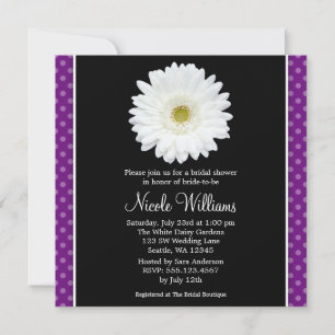 White Gerbera Daisy Purple Polka Dot Bridal Shower Invitation