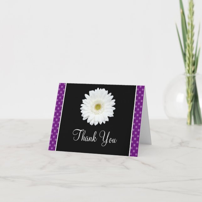 White Gerbera Daisy Purple Polka Dot Thank You (Front)