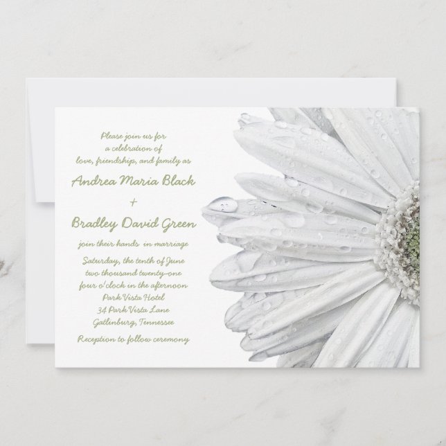 White Gerbera Daisy Wedding Invitation (Front)