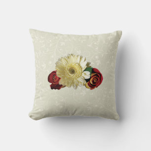 White Gerbera Daisy with Rosebuds Cushion