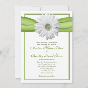 White Gerbera with Green Ribbon Invitation