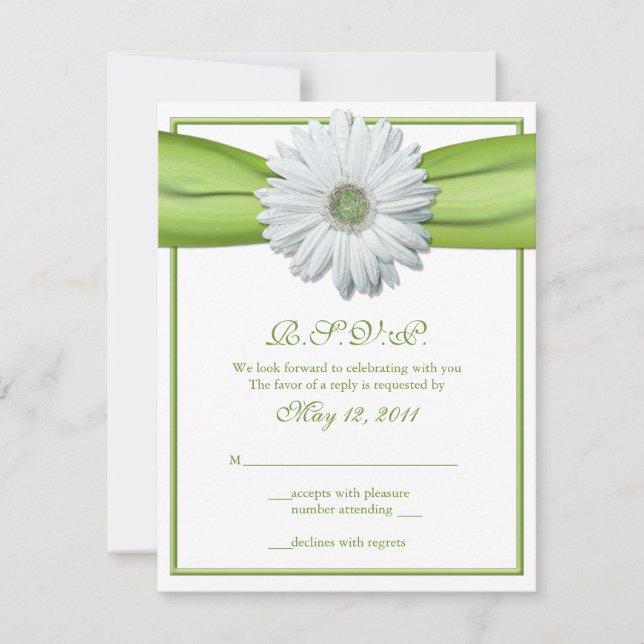 White Gerbera with Green Ribbon Reply Card (Front)