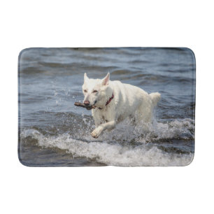 White German Shepard on Lake George Bath Mat
