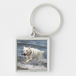 White German Shepard on Lake George Key Ring