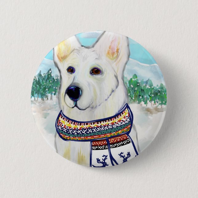 White German Shepherd 6 Cm Round Badge (Front)