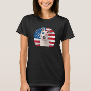 White German Shepherd American Flag 4th July Gsd D T-Shirt