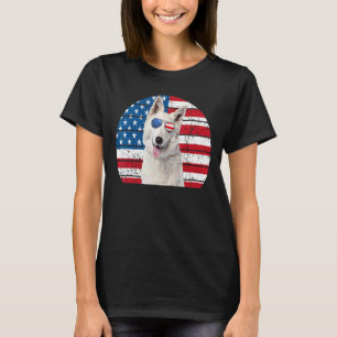 White German Shepherd American Flag 4th July Gsd D T-Shirt