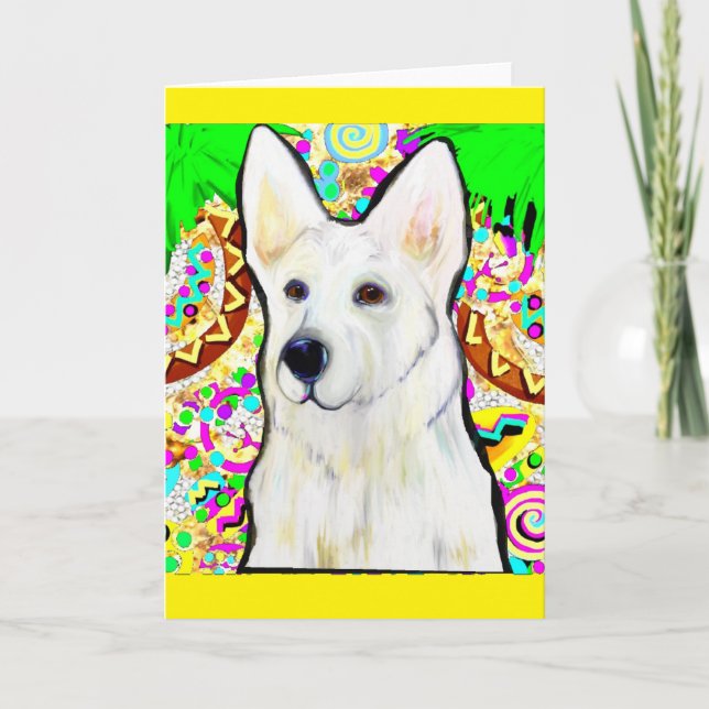 White German Shepherd Bling Holiday Card (Front)