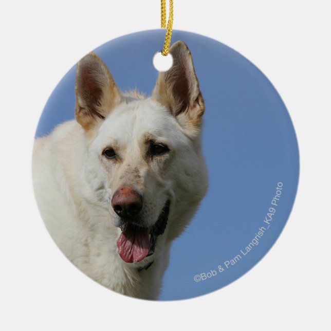 White German Shepherd Ceramic Tree Decoration (Front)