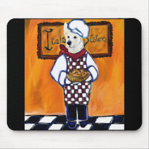 WHITE GERMAN SHEPHERD CHEF MOUSE PAD