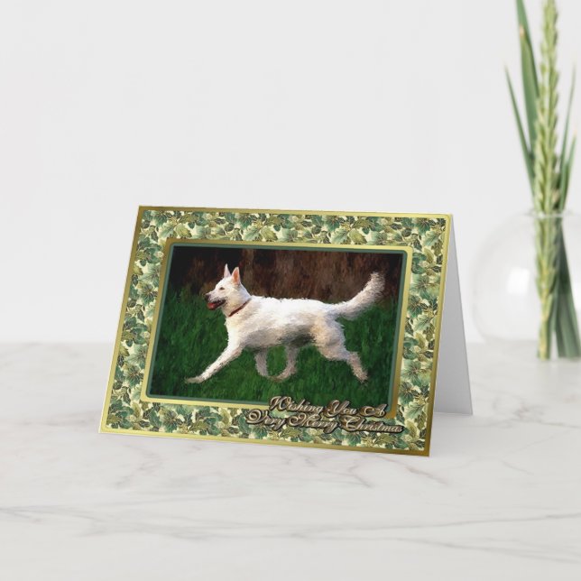 White German Shepherd Dog Blank Christmas Card (Front)