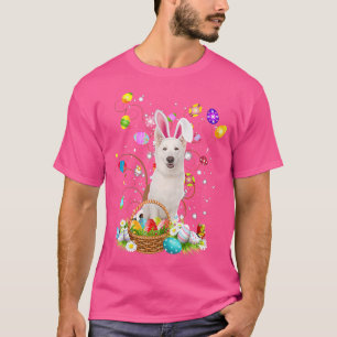 White German Shepherd Dog Easter Egg Hunting Baske T-Shirt