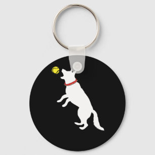 White German Shepherd Dog GSD Catching Yellow Key Ring