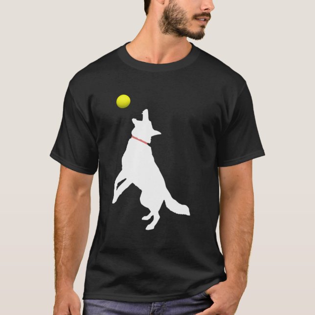 White German Shepherd Dog Gsd Catching Yellow Tenn T-Shirt (Front)