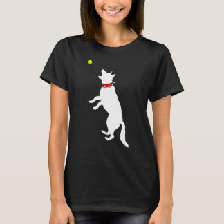White German Shepherd Dog Gsd Catching Yellow Tenn T-Shirt