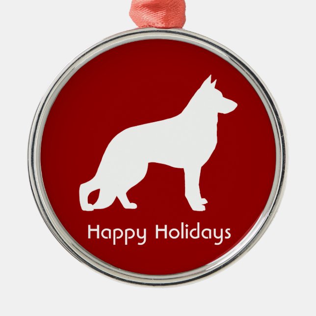 White German Shepherd Dog Silhouette Custom Metal Tree Decoration (Front)