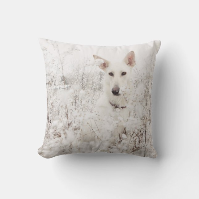 White German Shepherd in the Snow Cushion (Front)