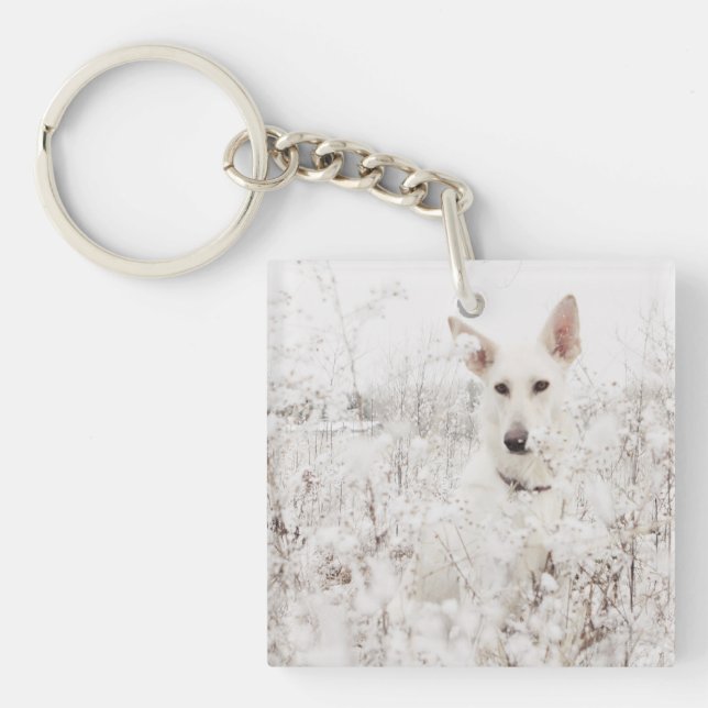 White German Shepherd in the Snow Key Ring (Front)