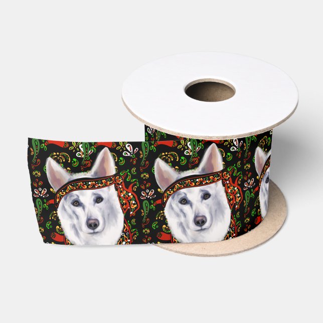 WHITE GERMAN SHEPHERD  MEXICO      SATIN RIBBON (Spool)