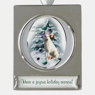 White German Shepherd Personalised Christmas Silver Plated Banner Ornament