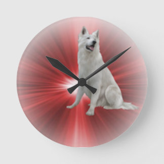White German Shepherd Round Clock