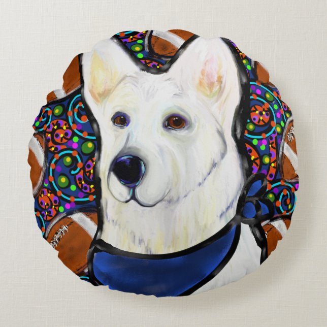 White German Shepherd Round Cushion (Front)