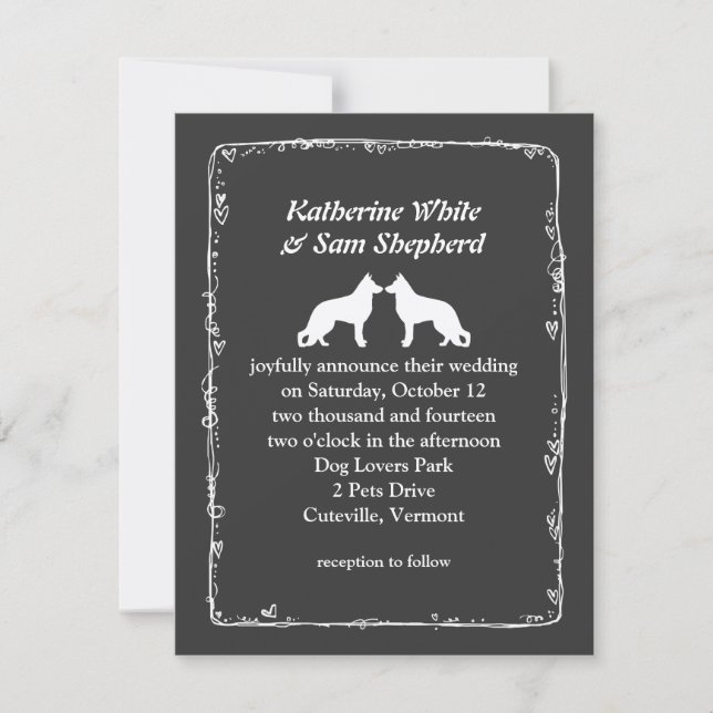 White German Shepherd Silhouettes Wedding Invitation (Front)