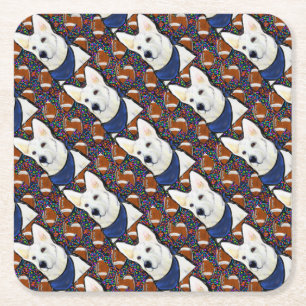 White German Shepherd Square Paper Coaster