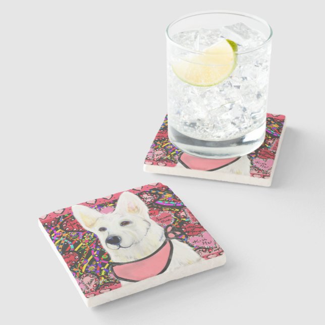 White German Shepherd Stone Coaster (Side)