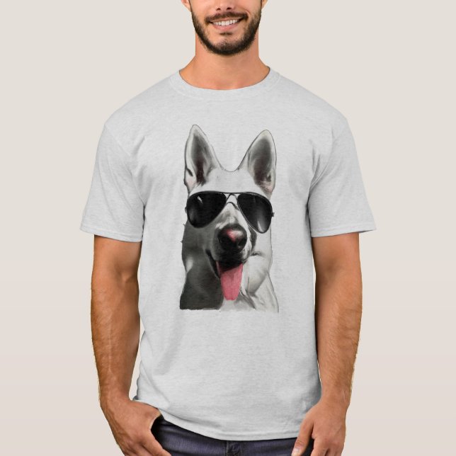 White German Shepherd wearing Sunglasses T-Shirt (Front)